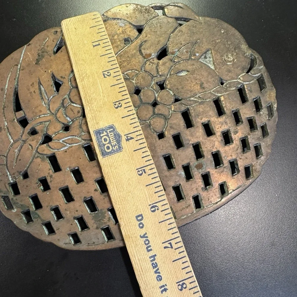 Fruit Basket Copper Cast Iron Trivet Hot Plate Hanging Vintage Odi Taiwan 1990‎